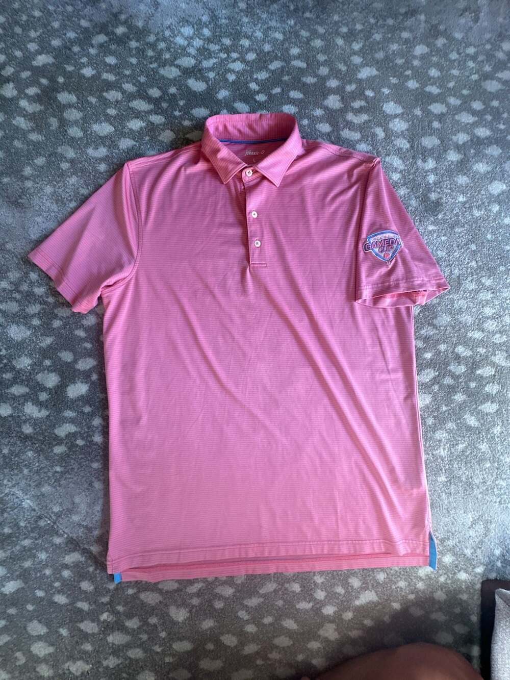 Johnnie O Polo Shirt Size L Pink Striped PGA Gameday Cup Golf Golfer Casual